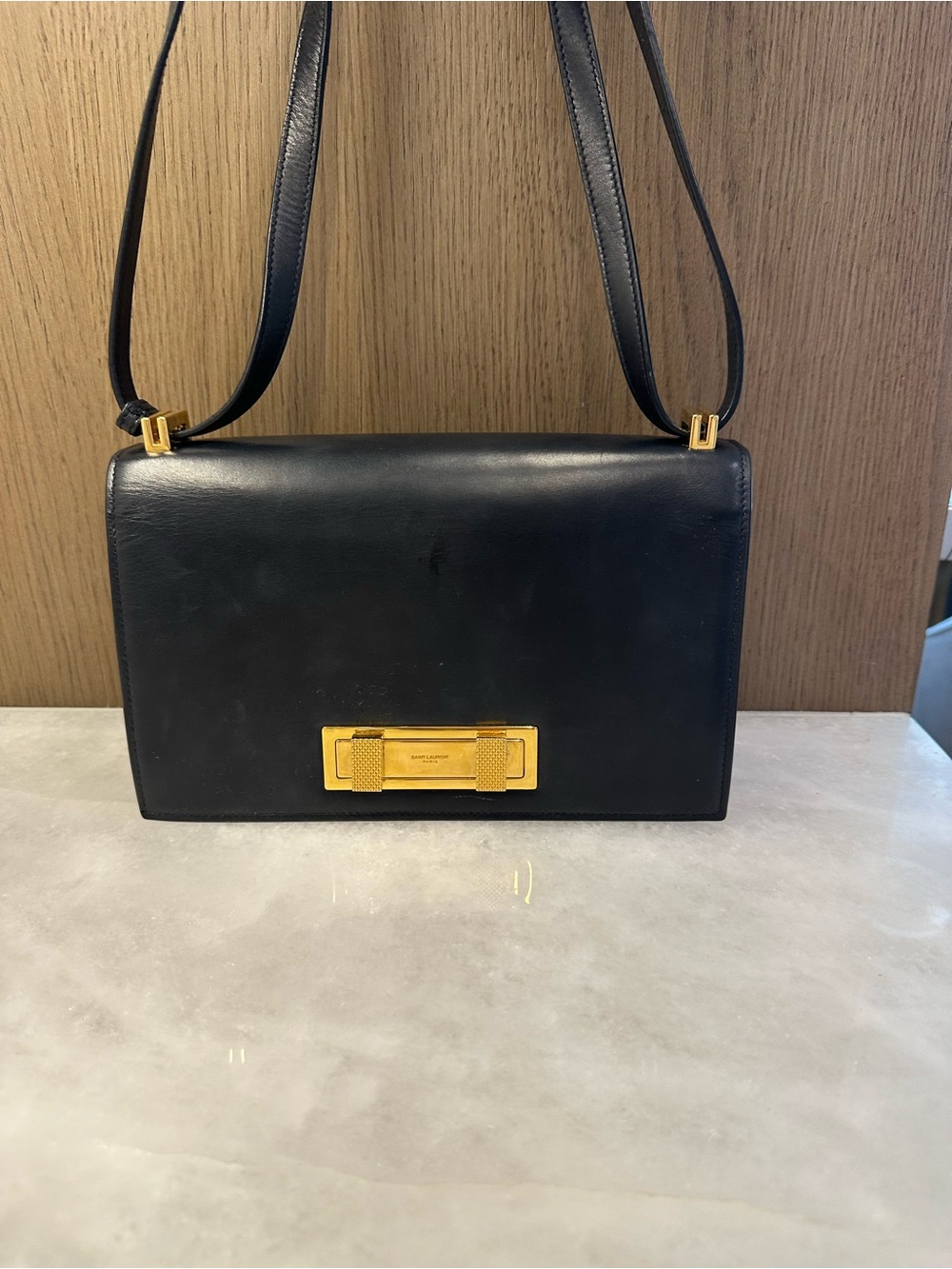 Yves Saint Laurent Black Leather Shoulder Bag with Gold Hardware